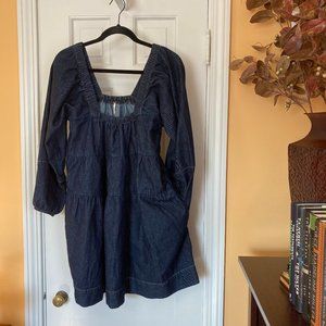 Free People Denim Babydoll Peasant Mini Dress Tunic